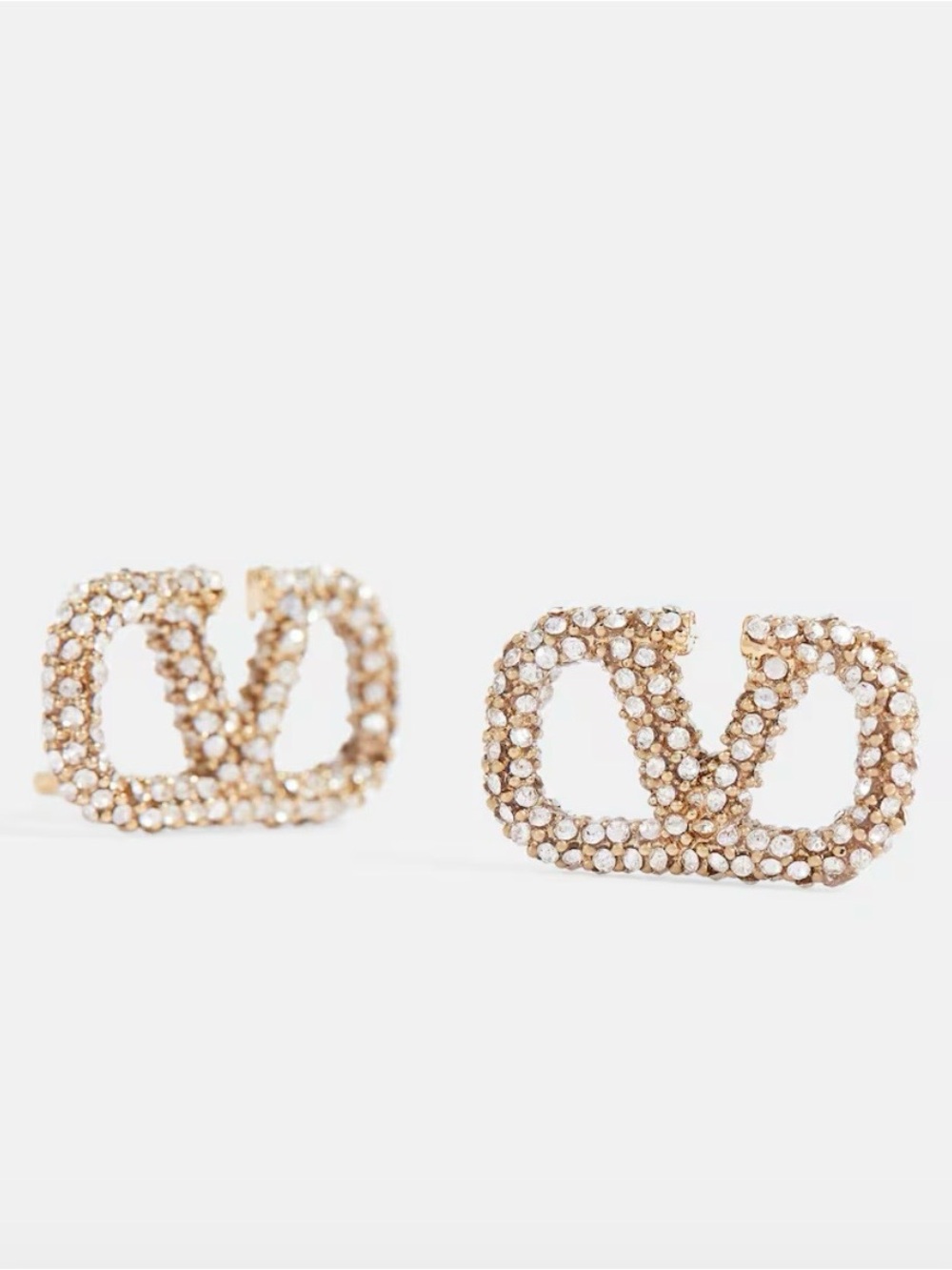 Valentino Garavani Crystal-Embellished Gold V-Logo Stud Earrings